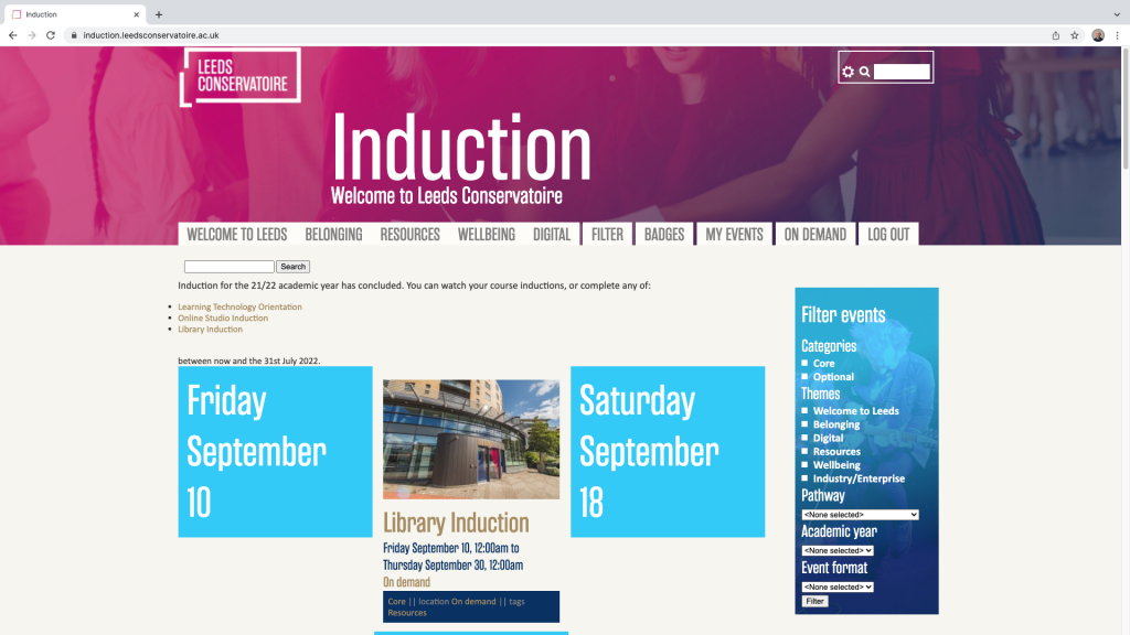 screenshot of induction site